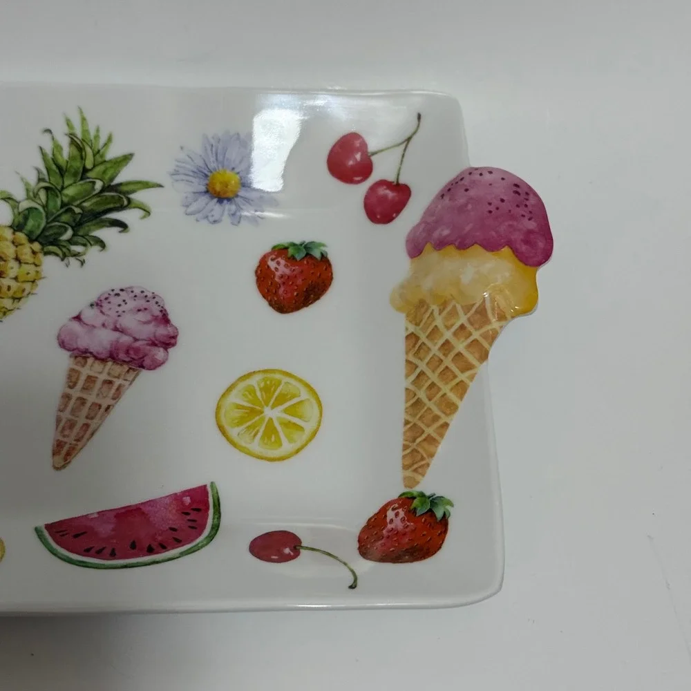 Tropical Summer Fruit Flamingo Ice Cream Melamine Rectangular Serving Platter